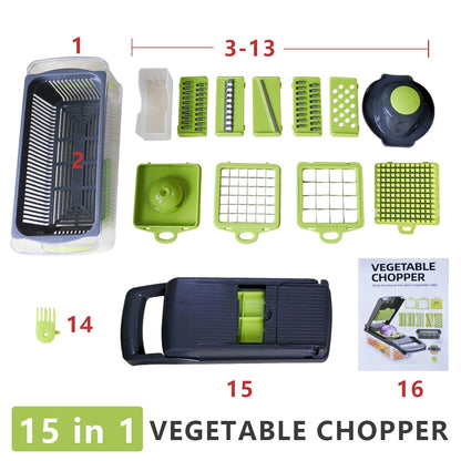 15-in-1 Multi-Function Vegetable Slicer & Chopper — Fast & Safe Food Prep